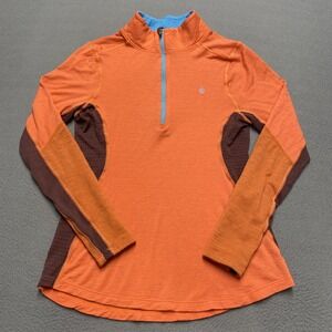 Trewgear 1/4 Zip Top Womens Small Orange Merino Wool Pullover Warm Base Layer
